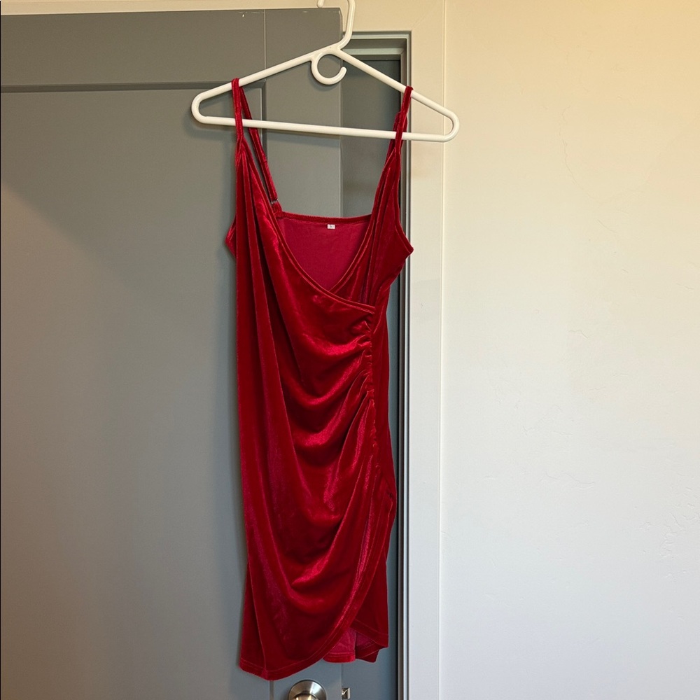 Vibrant Red Velvet Dress